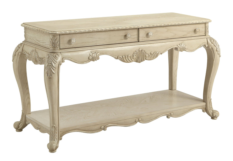 Side and End Tables Vintage Style Wooden Sofa Table with Two Drawers and One Open Shelf, White Benzara