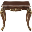 Wooden End Table with Decorative Carving Accents, Espresso Brown and Brushed Gold