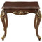 Wooden End Table with Decorative Carving Accents, Espresso Brown and Brushed Gold