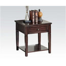 Wooden End Table with One Drawer and One Shelf, Walnut Brown