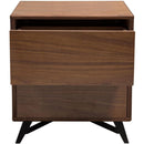 Wooden Two Drawers End Table with Slanted Metal Feet, Walnut Brown and Black