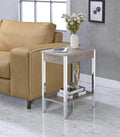 Side & End Tables Side Table Wooden with Tubular Metal Legs and USB Dock, Brown and Silver Benzara