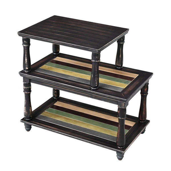 Uniquely Designed Wooden Side Table with Three Tiered Open Shelves, Brown