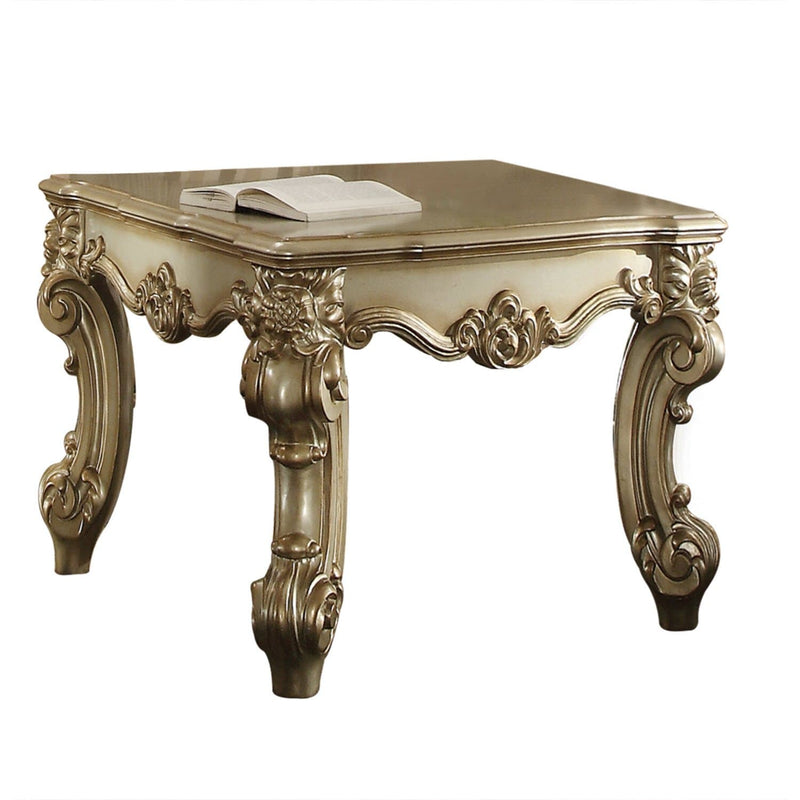 Wooden End Table in Gold Patina