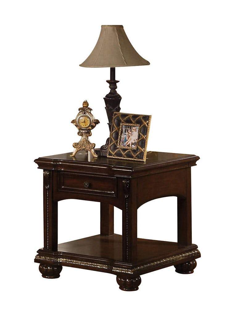 Wooden End Table with Lower Shelf , Cherry Brown