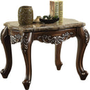 Wooden End Table with Marble Top in Antique Oak Brown