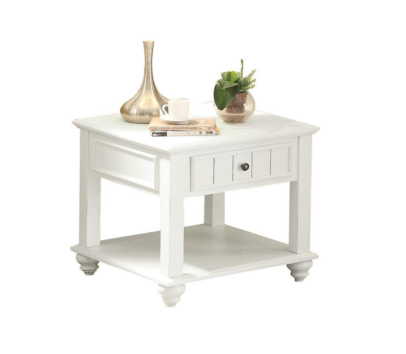 Wooden End Table with One Drawer and Bottom Shelf in White