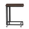 Wooden Side Table with Metal Cantilever Base and Caster Wheel, Brown and Black