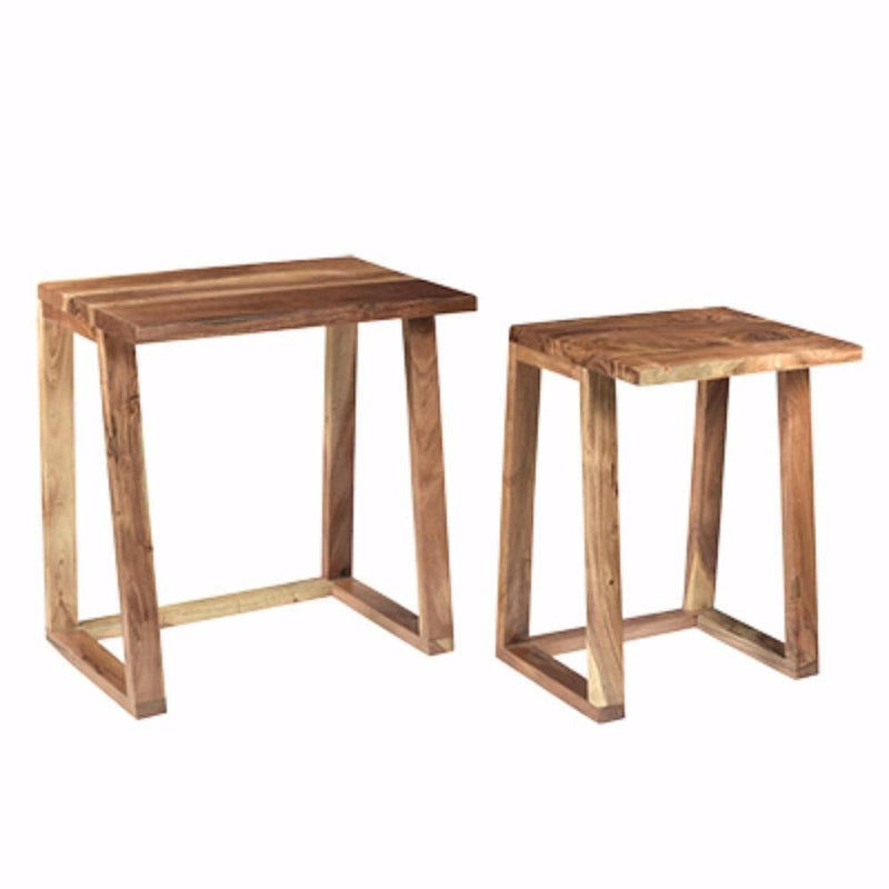 Side Tables and End Tables Solid Wooden Side Tables, Set of Two, Brown Benzara