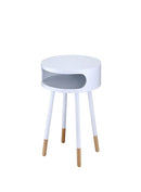 Side Tables and End Tables Sonria Round End Table, White & Natural Benzara