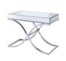 Side Tables and End Tables Sophisticated Sofa Table, Mirrored Top & Chrome (Silver) Benzara