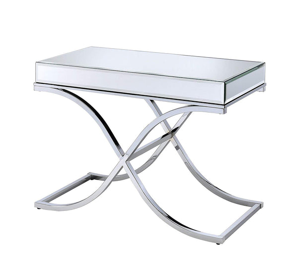 Side Tables and End Tables Sophisticated Sofa Table, Mirrored Top & Chrome (Silver) Benzara