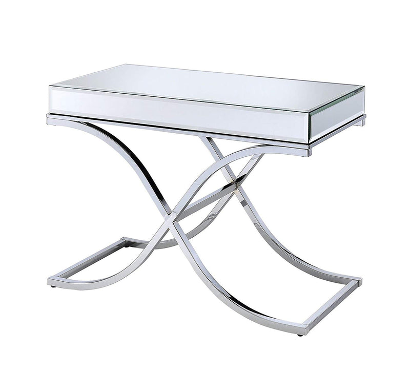 Side Tables and End Tables Sophisticated Sofa Table, Mirrored Top & Chrome (Silver) Benzara