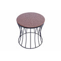 Side Tables and End Tables The Urban Port Drum Shaped Round Marble Top Side/ End Table, Brown Benzara