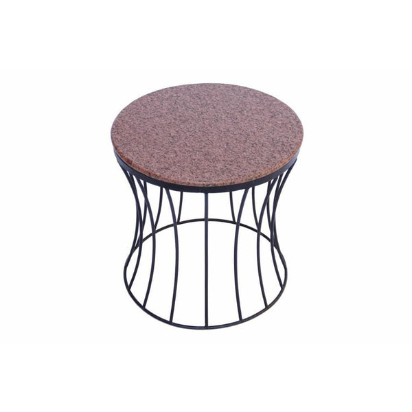 Side Tables and End Tables The Urban Port Drum Shaped Round Marble Top Side/ End Table, Brown Benzara