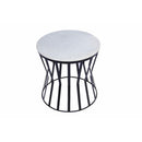 Side Tables and End Tables The Urban Port Drum Shaped Round Marble Top Side/ End Table, White Benzara