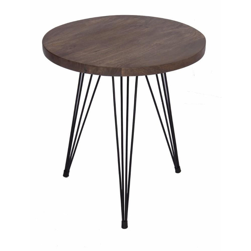 The Urban Port Industrial Style Round Top End Table With Metal Wire Style Legs, Brown And Black