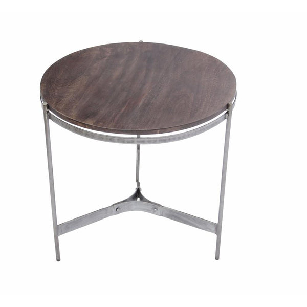 The Urban Port Wooden Round Top Table With 3-Leg Metal Stand, Natural Wood Brown