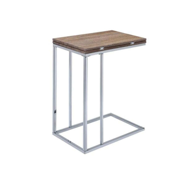 Side Tables and End Tables Vogue Side Table, Weathered Oak & Chrome Benzara