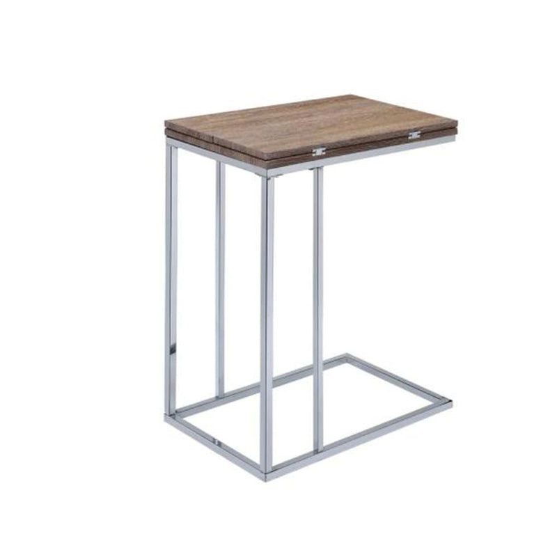 Side Tables and End Tables Vogue Side Table, Weathered Oak & Chrome Benzara