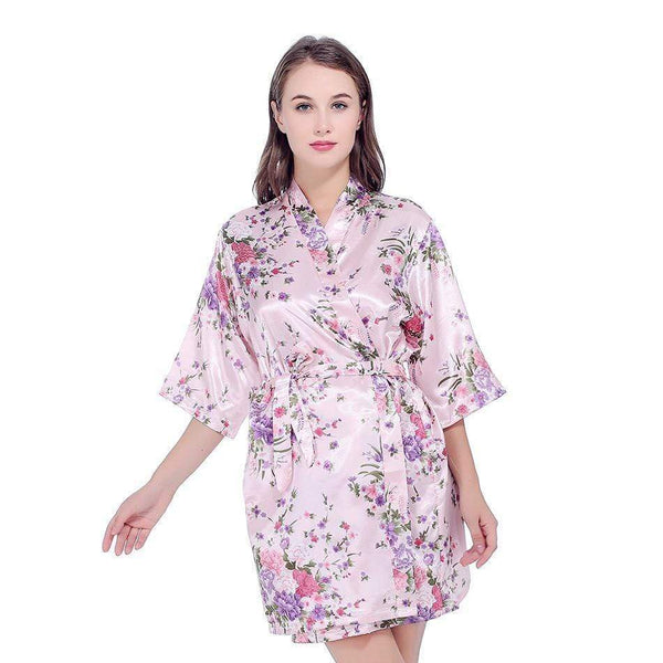 Silk Satin Wedding Bride Bridesmaid Robe Floral Bathrobe Short Kimono Robe Night Robe Bath Robe Fashion Dressing Gown For Women AExp