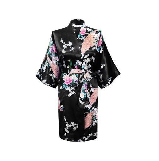 Silk Satin Wedding Bride Bridesmaid Robe Floral Bathrobe Short Kimono Robe Night Robe Bath Robe Fashion Dressing Gown For Women-As the photo show 4-S-JadeMoghul Inc.