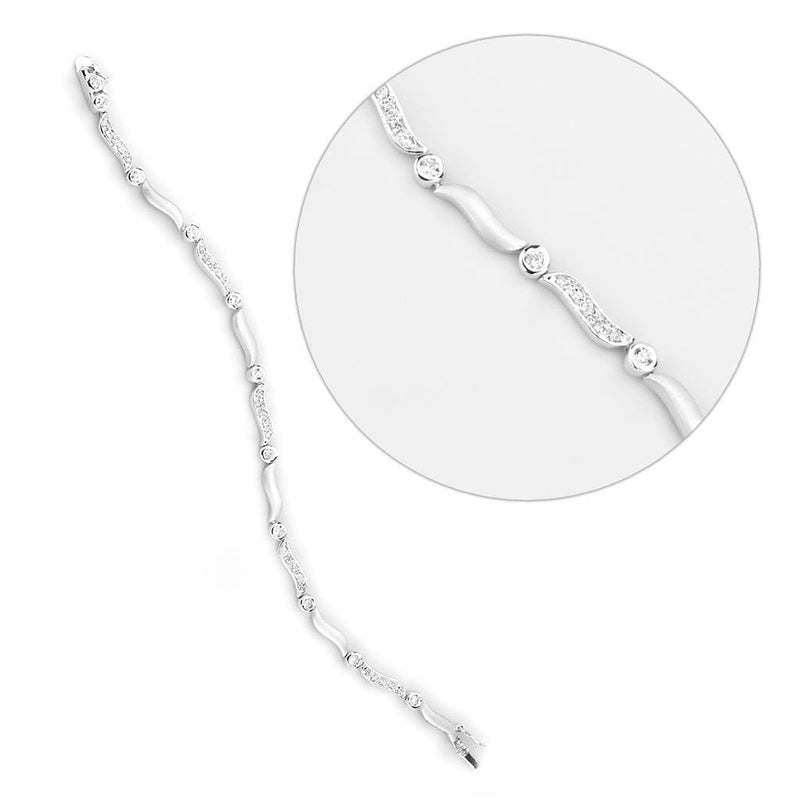 Silver Bracelets Charm Bracelets LO4740 Matte Rhodium & Rhodium Brass Bracelet with CZ Alamode Fashion Jewelry Outlet