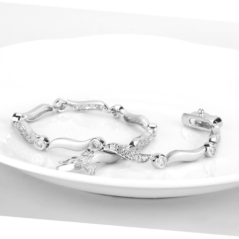 Charm Bracelets LO4740 Matte Rhodium & Rhodium Brass Bracelet with CZ