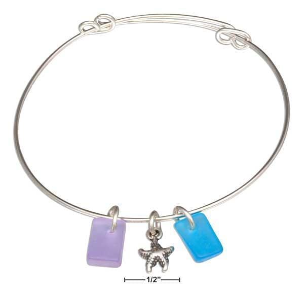Silver Bracelets Silver Plated Blue Shades Of Sea Glass Starfish Bangle Bracelet AExp