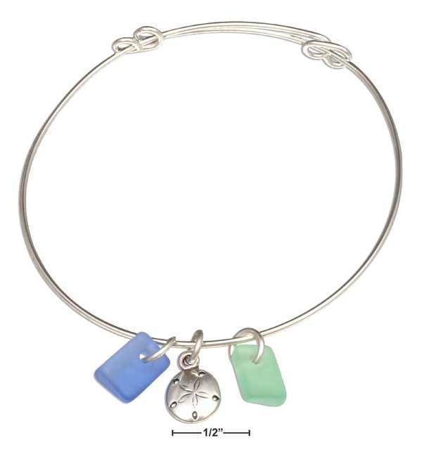 Silver Bracelets Silver Plated Green And Blue Sea Glass Sand Dollar Bangle Bracelet AExp