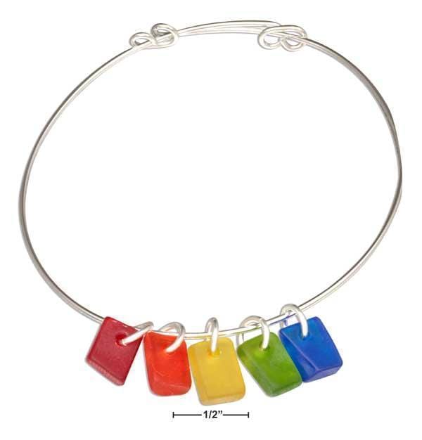 Silver Bracelets Silver Plated Rainbow Rectangle Sea Glass Bangle Bracelet AExp