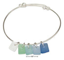 Silver Bracelets Silver Plated Sea Mist Blue Green Frost Sea Glass Bangle Bracelet JadeMoghul