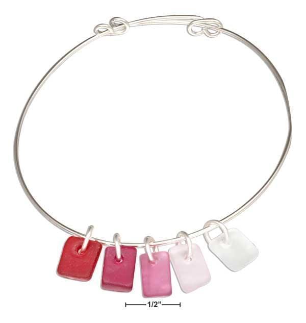 Silver Bracelets Silver Plated Shades Of Pink Rectangle Sea Glass Bangle Bracelet AExp