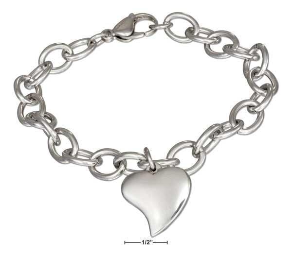 Silver Bracelets Stainless Steel 9" Oval Link Heart Tag Bracelet JadeMoghul Inc.