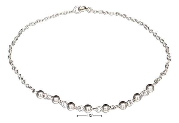 Silver Bracelets Sterling Silver 10" Eight Centered Polished Bead Anklet On Cable Chain JadeMoghul Inc.
