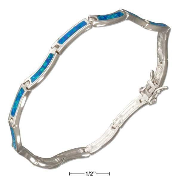 Silver Bracelets Sterling Silver 7.5" Wavy Link Synthetic Blue Opal Bracelet JadeMoghul