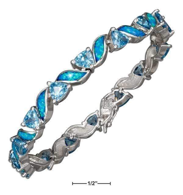 Silver Bracelets Sterling Silver 7" Blue Cubic Zirconia & Synthetic Blue Opal Bracelet JadeMoghul Inc.