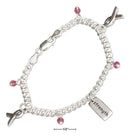 Silver Bracelets Sterling Silver 7" Breast Cancer Awareness Bracelet With Pink Swarovski Crystals JadeMoghul Inc.