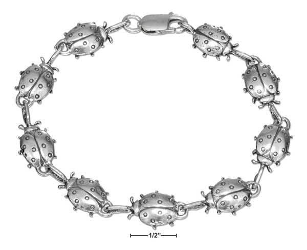 Silver Bracelets Sterling Silver 7" Continuous Antiqued Link Ladybug Bracelet JadeMoghul Inc.