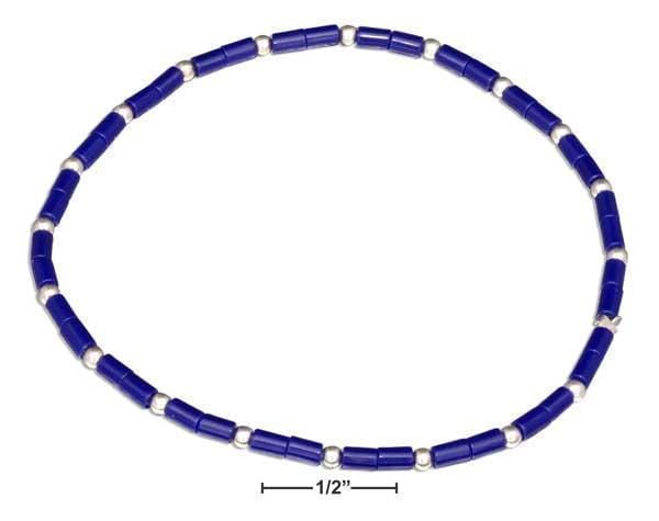 Silver Bracelets Sterling Silver 7" Deep Blue Heishi Bead Stretch Bracelet With Silver Accent Beads JadeMoghul Inc.