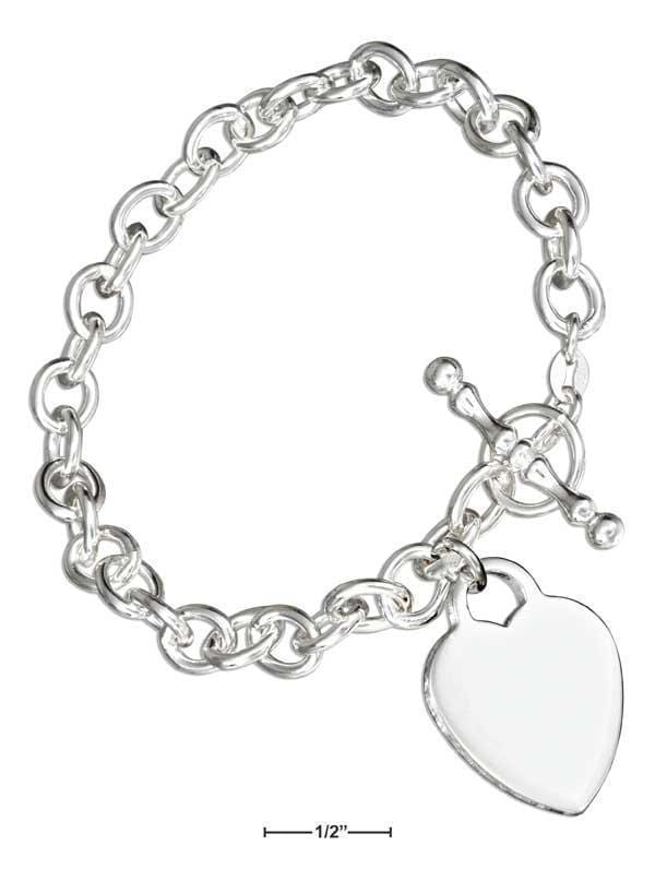 Silver Bracelets Sterling Silver 7" Italian Toggle Bracelet With Heart Charm JadeMoghul Inc.