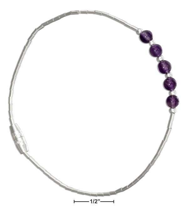 Silver Bracelets Sterling Silver 7" Liquid Silver And Amethyst Bead Bracelet JadeMoghul Inc.