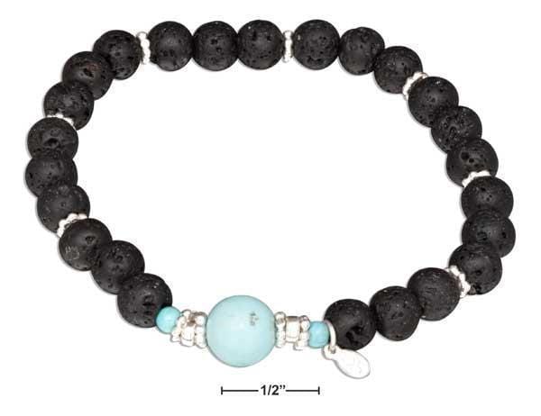 Silver Bracelets Sterling Silver 7" Robins Egg Blue Dyed Howlite And Lava Beads Bracelet JadeMoghul