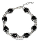 Silver Bracelets Sterling Silver 7" Southwest Design Oval Simulated Black Onyx Link Bracelet JadeMoghul Inc.