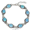 Silver Bracelets Sterling Silver 7" Synthetic Blue Opal Oval Link Bracelet JadeMoghul Inc.