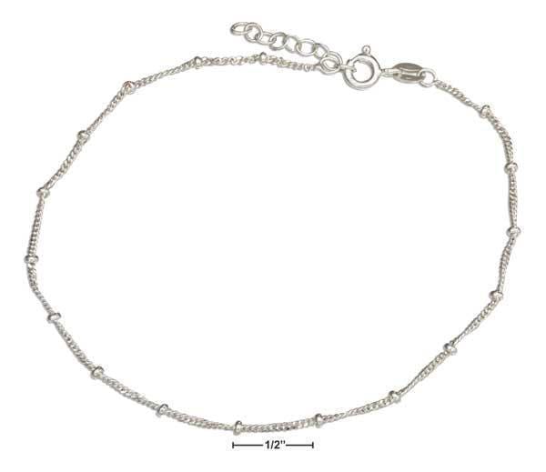 Silver Bracelets Sterling Silver 9"-10" Adjustable 035 Curb Chain Anklet With Beads JadeMoghul