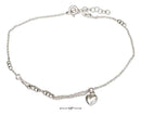 Silver Bracelets Sterling Silver 9-10" Adjustable Anklet With Puffed Heart Dangle And Beads JadeMoghul