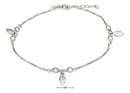 Silver Bracelets Sterling Silver 9"-10" Adjustable Anklet With Stardust Beads And Leaf Dangles JadeMoghul