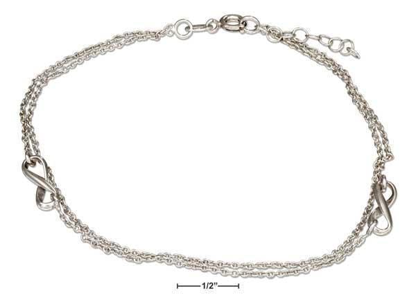 Silver Bracelets Sterling Silver 9"-10" Adjustable Two Strand Infinity Knot Anklet JadeMoghul Inc.