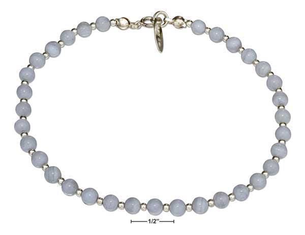 Silver Bracelets Sterling Silver 9" Beaded Blue Lace Agate Anklet JadeMoghul Inc.